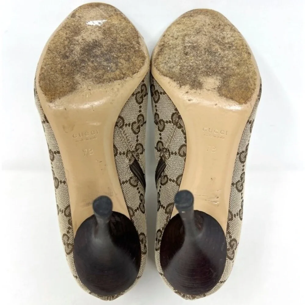 Gucci GG Monogram Ankle Boots Brown Canvas Heeled Booties 7 Y2K‎